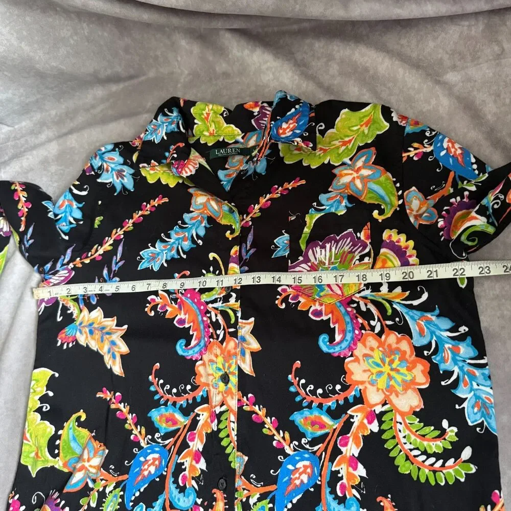 Lauren Ralph Lauren sleep shirt nightgown womens L black floral paisley cotton